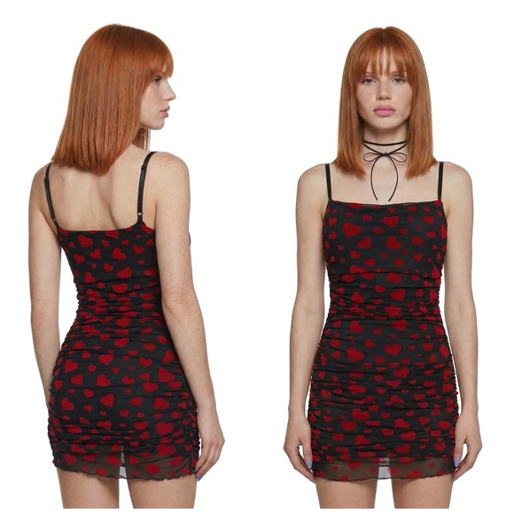 Dolls Kill Dresses & Skirts - Dolls Kill Sugar Thrillz Noir Rise And Fall Mesh Dress Black Red Hearts Grunge S